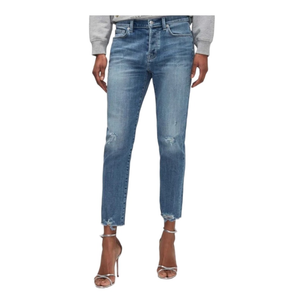 7 For All Mankind Josefina Jeans‎ Distressed Blue Skinny Boyfriend Size 25